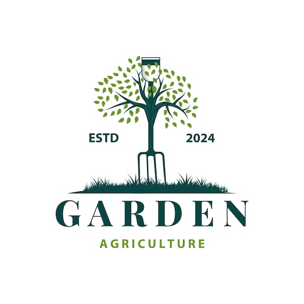 Diseño inspirador del logotipo del jardín para un simple equipo de plantación de estilo vintage para una naturaleza