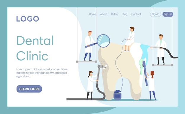 Vector diseño de la interfaz de la página de destino de la clínica dental