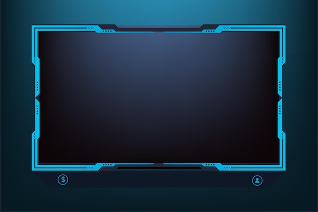 Diseño de interfaz de pantalla de transmisión simple con colores azules sobre un fondo oscuro Vector de borde de pantalla de juego en vivo para jugadores en línea Decoración de interfaz de usuario en línea con formas abstractas