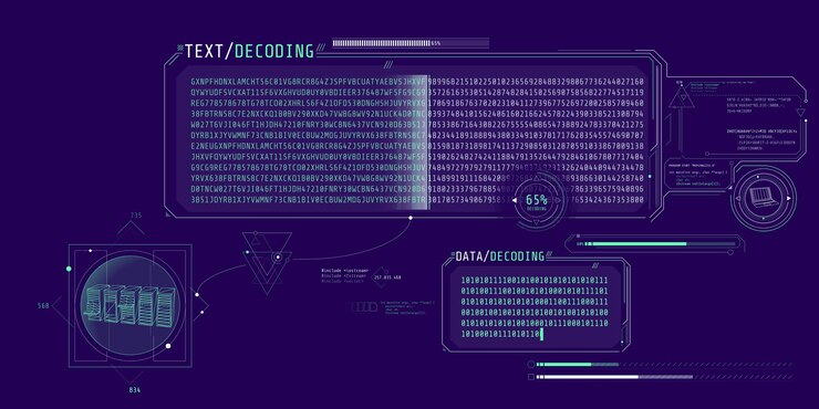 Vector diseño de una interfaz de software para almacenar datos de procesamiento y decodificación ilustración vectorial