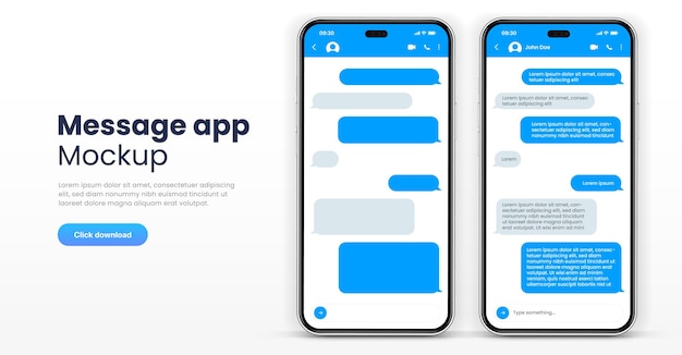 Diseño de interfaz de usuario de aplicación de mensajería y chat móvil con burbujas de mensajes de teléfonos inteligentes de alta calidad
