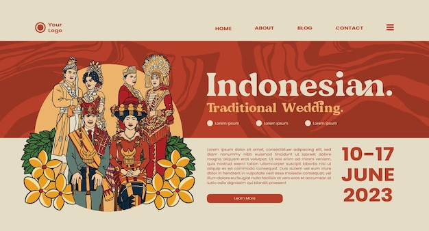 Diseño de interfaz de usuario de boda tradicional indonesio aislado Ilustración dibujada a mano en Bataknese Minangnese y Bugisnese