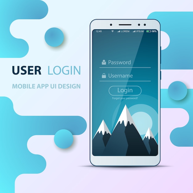 Diseño de interfaz de usuario. Icono de teléfono inteligente. Inicio de sesión y contraseña