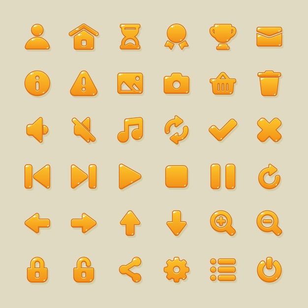 Diseño de interfaz de usuario Iconos para juegos y aplicaciones Iconos de dibujos animados vectoriales