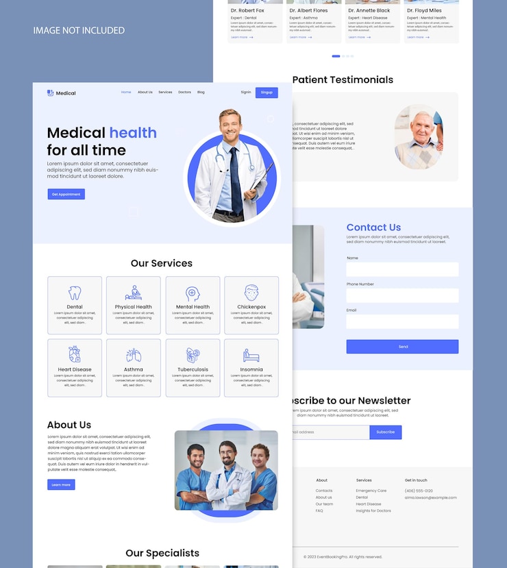Vector diseño de la interfaz de usuario de la página de aterrizaje del sitio web de doctor
