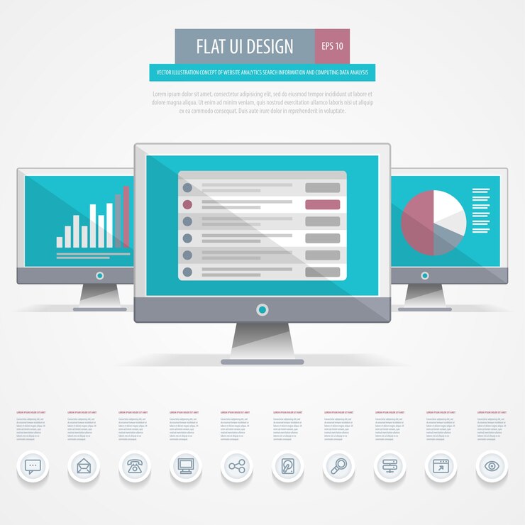 Vector diseño de interfaz de usuario plana. concepto de información de búsqueda de análisis de sitios web y análisis de datos informáticos.