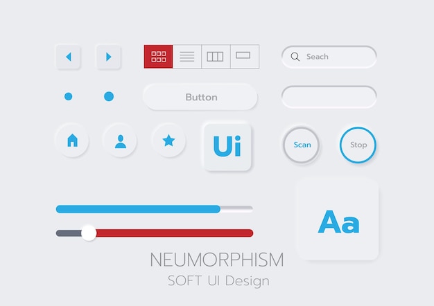 Diseño de interfaz de usuario suave 3D Neumórfico Botones 3D