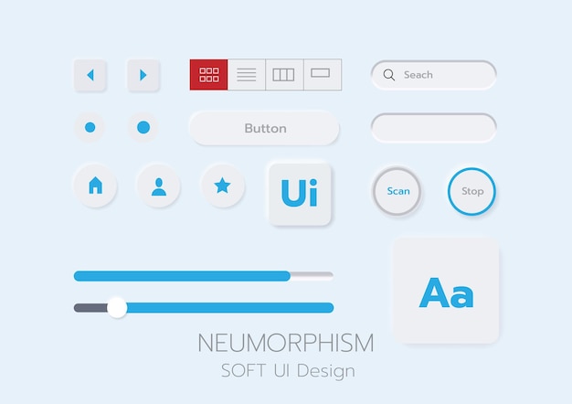 Diseño de interfaz de usuario suave neumórfico 3D Botones 3D