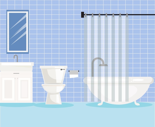 Diseño interior del baño con muebles y artículos de baño