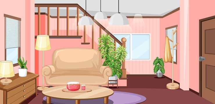 Vector diseño interior de la sala de estar con muebles