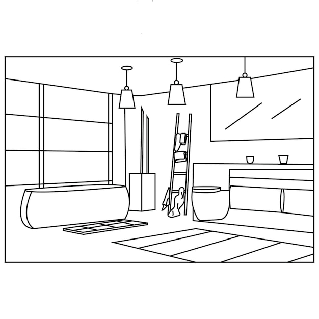 diseño de interiores para el arte de línea de hogar moderno