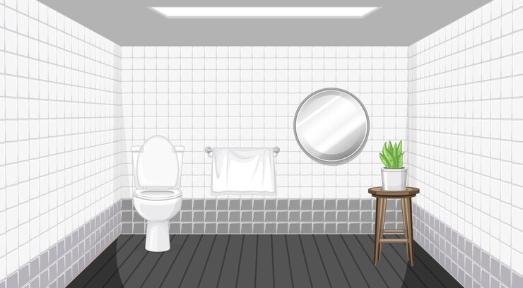 Vector diseño de interiores de baño con muebles.