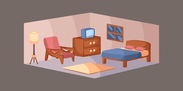 Diseño de interiores de dormitorios y habitaciones en perspectiva simple 3D