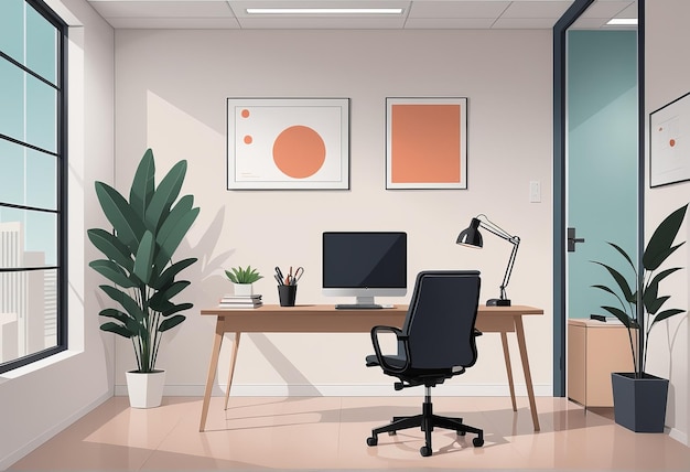 Vector diseño de interiores de oficinas en el lugar de trabajo diseño de interior de oficinas moderno interior de oficinas con e