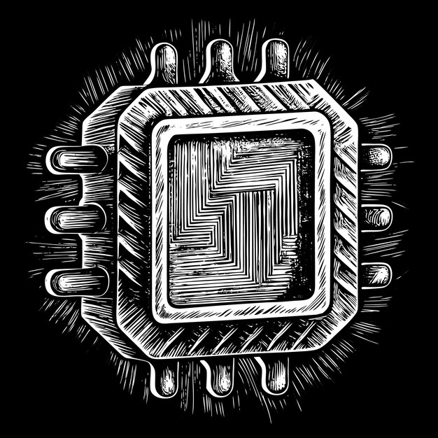 Diseño intrincado de microchips con textura grabada en fondo negro