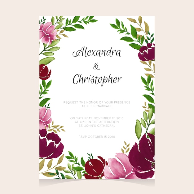 Diseño de invitación de boda de borgoña y rosa