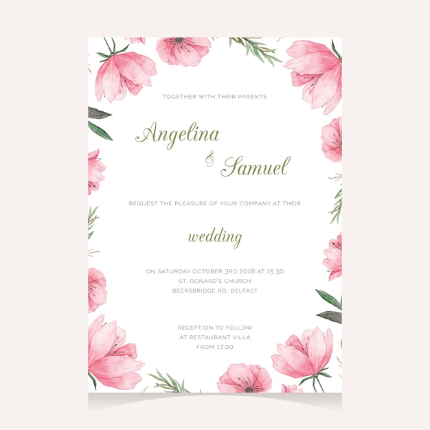 Diseño de invitación de boda floral lindo