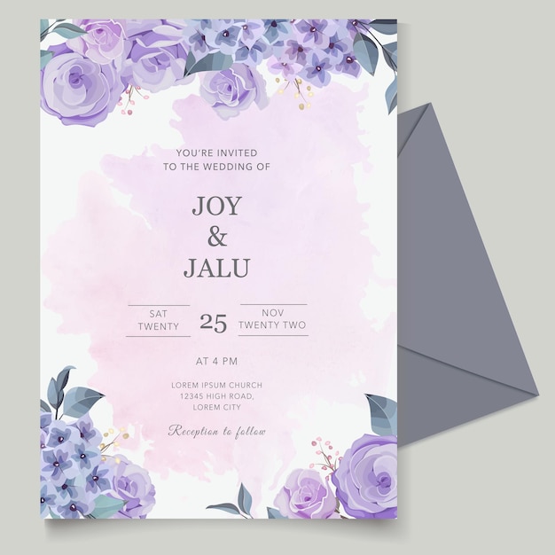 Vector diseño de invitación de boda con flores de hortensia