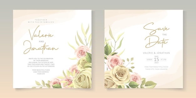 Diseño de invitación de boda con suave color de rosas.