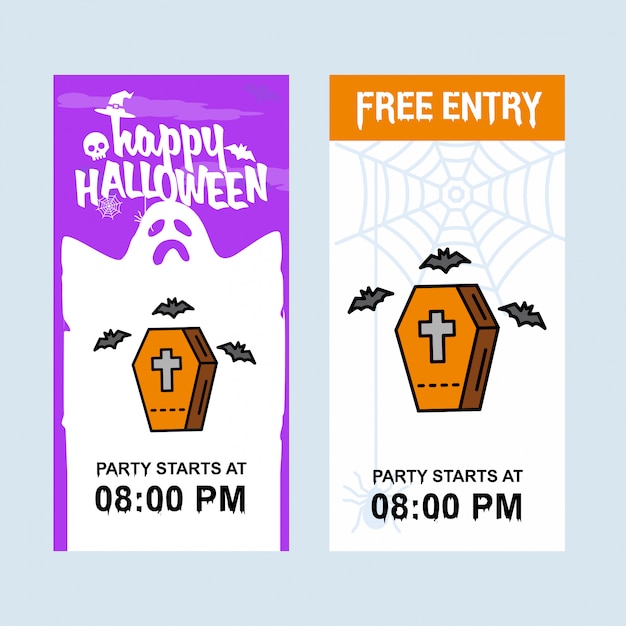 Diseño de invitación de feliz halloween con vector de ataúdes