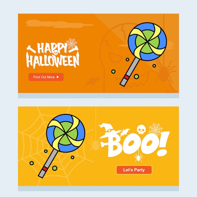 Diseño de invitación de feliz halloween con vector de caramelo