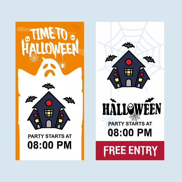 Diseño de invitación feliz Halloween con vector de casa cazada