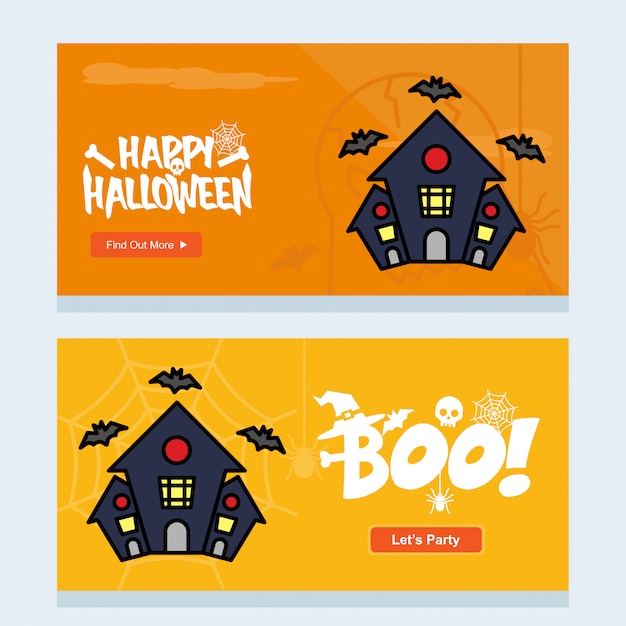 Diseño de invitación feliz halloween con vector de casa cazada