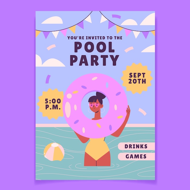 Diseño de invitación de fiesta en la piscina dibujado a mano