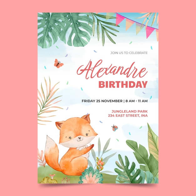 Diseño de invitación de safari en acuarela