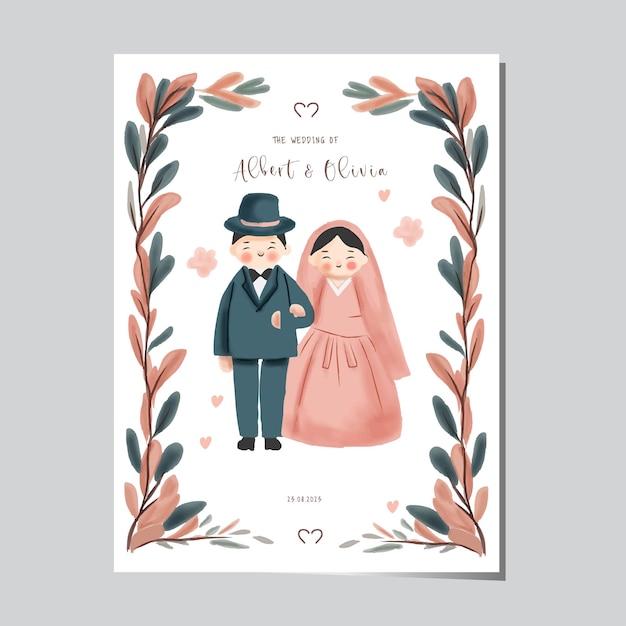 Diseño de invitaciones de bodas de dibujos animados coreanos