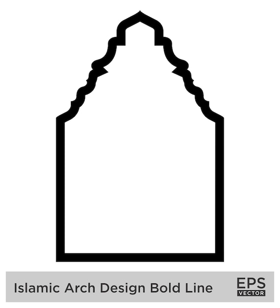 Diseño islámico de arco Línea en negrita Contorno lineal Silhuetas de trazo negro Diseño de pictograma Símbolo visual