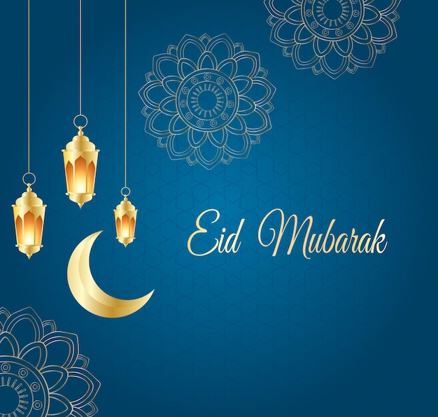 Diseño islámico de Eid Mubarak con una graciosa luna creciente