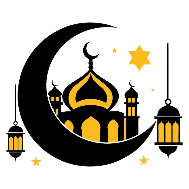 Diseño islámico estilizado con media luna de la mezquita y linternas para la celebración 9