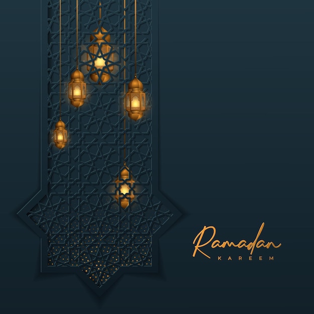 diseño islámico de ramadan kareem con fondo de linterna dorada geométrico