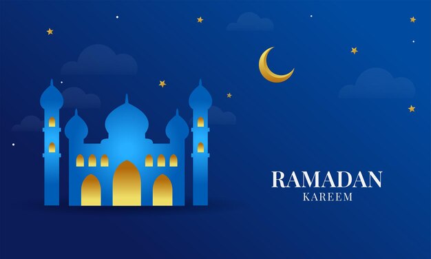 Diseño islámico de Ramadan Kareem con mezquita y luna Ramadán Kareem de fondo