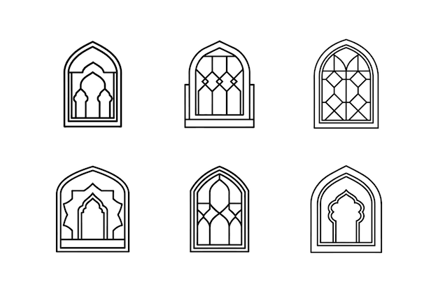diseño islámico de ventanas icono arte de línea ilustración vectorial