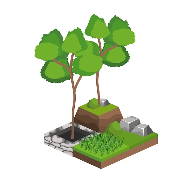 Diseño isométrico de árboles.