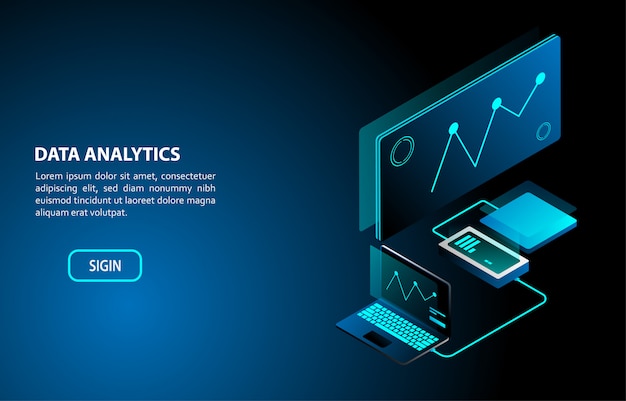 Diseño isométrico del concepto de análisis de datos