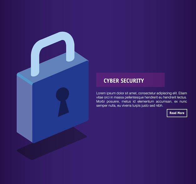 diseño isométrico del ejemplo del vector de la seguridad del cibernético del candado