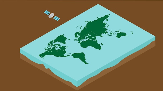 Diseño isométrico mapa del mundo que muestra continentes y países en un estilo minimalista
