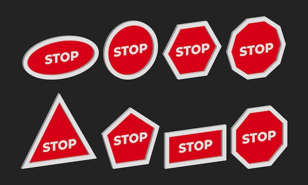 Diseño isométrico de señal de stop para plantilla de señal de tráfico con forma diferente