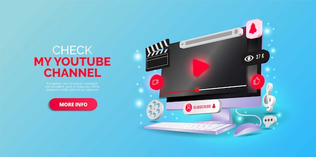 Diseño isométrico sobre el canal de youtube. Ilustración vectorial