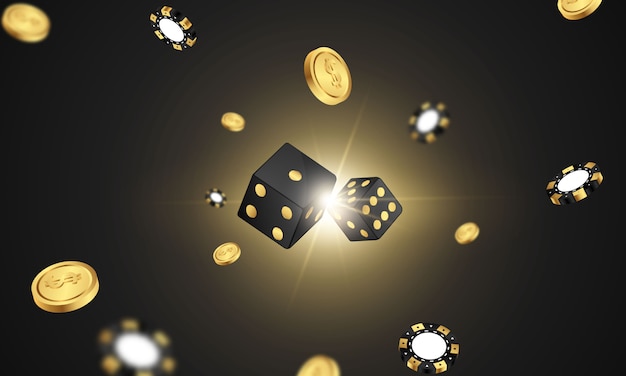 Diseño de jackpot de banner de casino decorado con oro brillante jugando monedas de signo de premio.