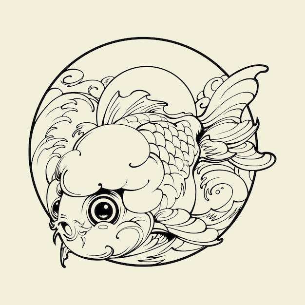 Diseño japonés goldfish contorno arte vectorial