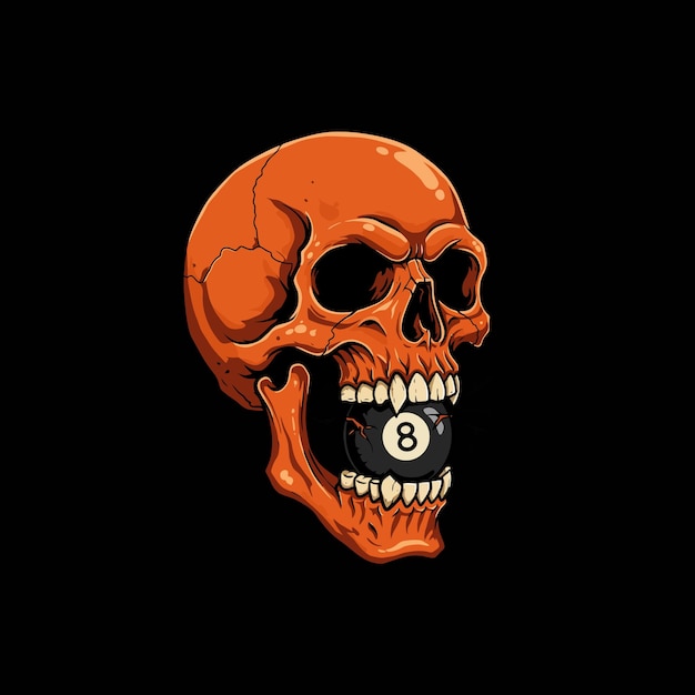 Diseño del juego de billar de ocho bolas Orange Skull Biting