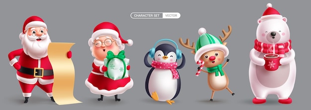 Diseño de juegos vectoriales de personajes navideños Lista de deseos de lectura de Papá Noel