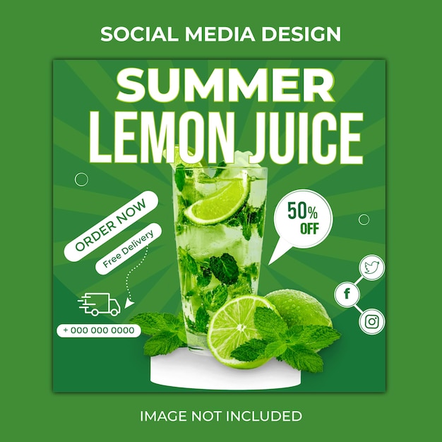 Diseño de jugo de limón fresco de venta de verano o plantilla de publicación de instagram Vector Premium