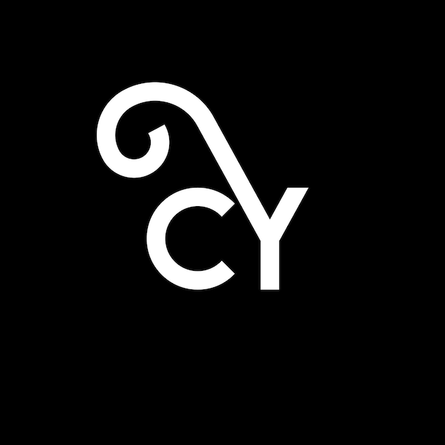 Diseño de la letra CY en fondo negro CY iniciales creativas concepto de la letra logo cy diseño de la carta CY diseño de la letra blanca en fondo negro logotipo C Y c y