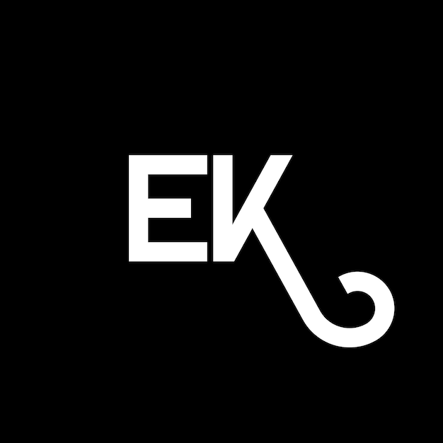 El diseño de la letra EK en fondo negro, las iniciales creativas, el concepto del logotipo, el diseño de las letras EK, el diseño en letra blanca sobre fondo negro, el logotipo EK.