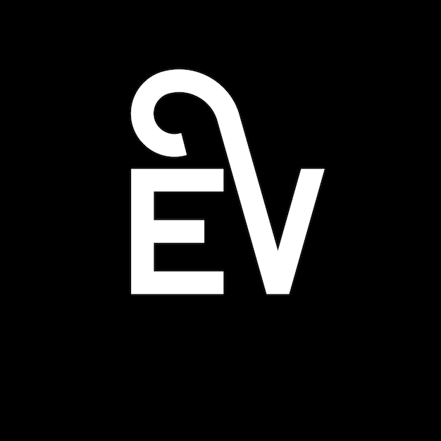 Diseño de la letra EV logotipo en fondo negro EV iniciales creativas concepto de la letra logotipo ev diseño de la carta EV diseño de la letra blanca en fondo negro E V e v logotipo